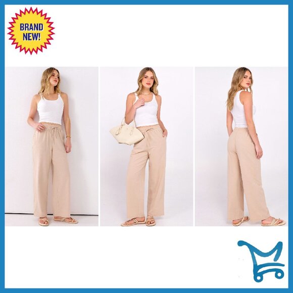 High Waist Drawstring Lounge Pants Lightweight Rayon Straight Leg with Pockets - Picture 8 of 8